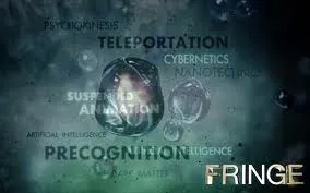Créditos de Fringe con palabras como teleportation y precognition
