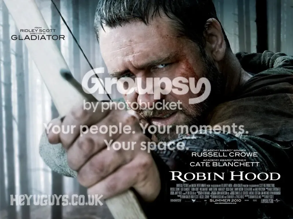 Póster de Robin Hood con Russell Crowe con el aviso de Photobucket superpuesto