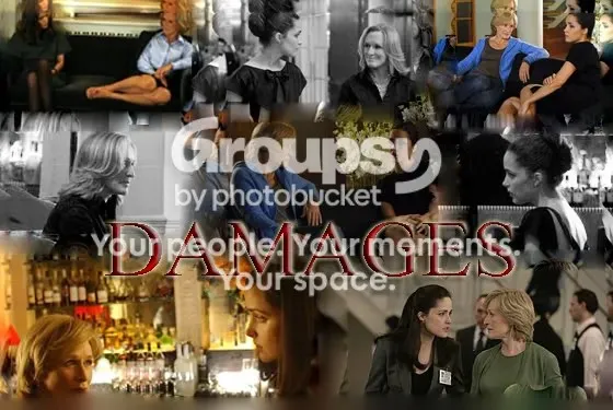 Collage de escenas de Damages con el aviso de Photobucket superpuesto